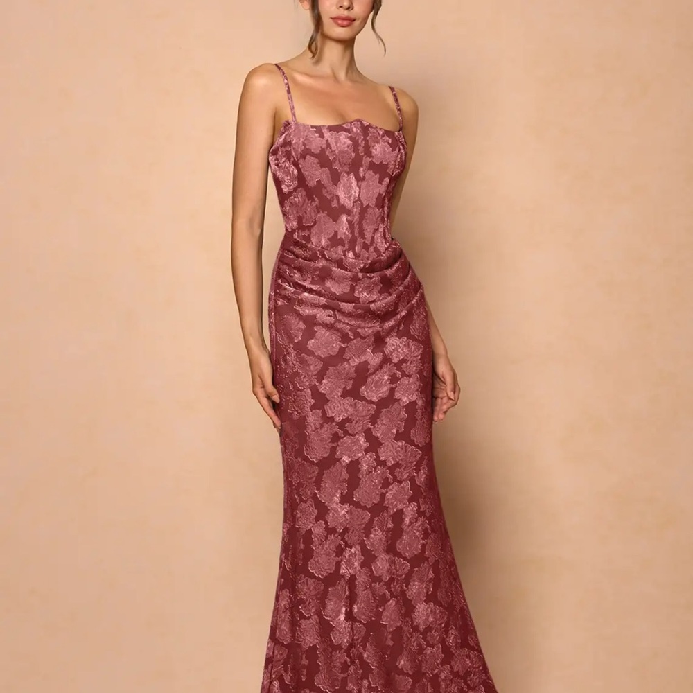 Azazie Strapless Lace Gown in Dusty Rose - Picture 4 of 5